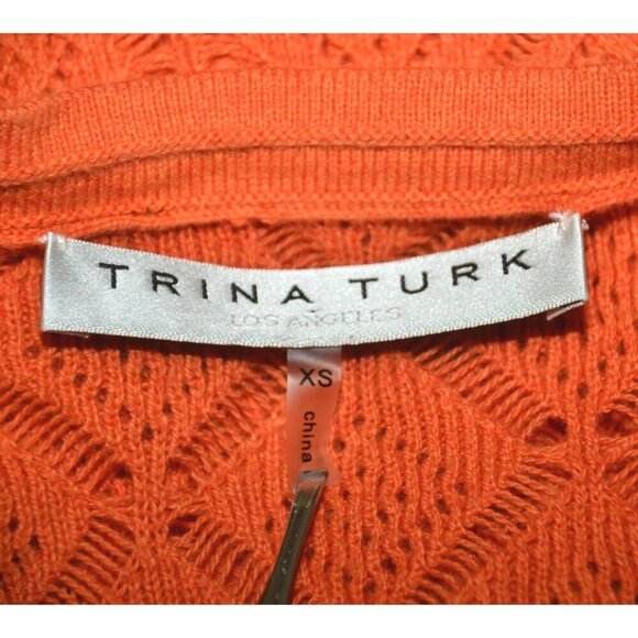 Trina Turk Size XS Orange Crochet & Fringe Mini Dress Lined Bodycon Boho Fall - Picture 10 of 12
